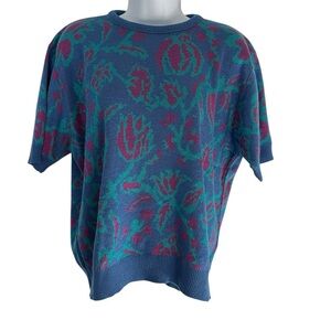 Vintage Floio Islander short sleeve knit sweater shirt lightweight floral